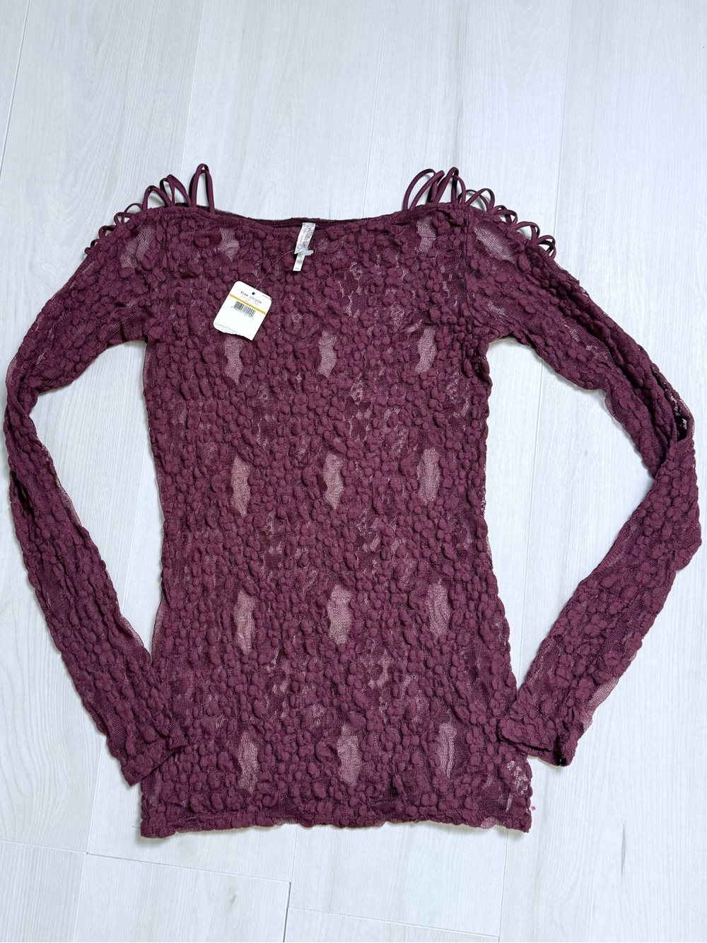 Free People intimately Burgundy Lace Openwork Long-Sleeve Top